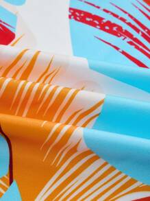 SOLERSUN Tuta elegante da donna per primavera ed estate, con stampa tropicale da vacanza, collo alla halter, senza schienale, senza maniche, adatta per l'ufficio - Blu - Visualizzare 4