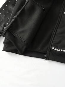 ROMWE MEN Street Life Men's Sparkling Rhinestone Diamond Letter Print Hoodie Sweatshirt, Loose Fit - Black - View 5