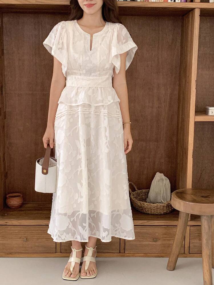 2pcs Women Floral Print V-Neck Ruffle Blouse And Skirt Set