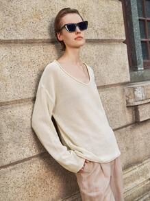 Lumivelle Ropa casual de negocios para mujer en otoño, suéter holgado de cuello en V, suéter de punto de otoño temprano, otoño e invierno - Caqui - Ver 4