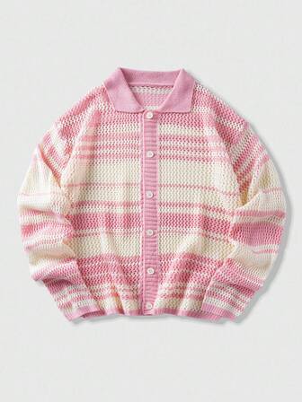 Street Life Men's Contrast Stripe Single-Breasted Knit Cardigan Sweater