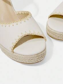 Styleloop 女士时尚露趾厚底坡跟凉鞋，度假风增高，春夏秋季 - 米色 - 查看 5