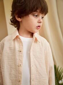 Loomiva 适合小男孩的彩色条纹长袖开衫，百搭又舒适 - 米色 - 查看 4