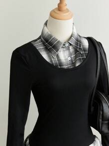 Elamini 女式黑白格子领办公室连衣裙 - 黑與白 - 查看 3