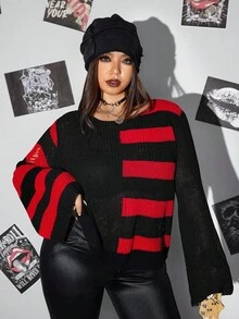 Whyspr Halloween Casual Punk  Plus Size Sweaters Winter Fall Autumn - Black - View 1