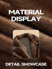 Anewsta 女士优雅翻领双色仿皮草束腰长款冬季外套 - 棕色 - 查看 10