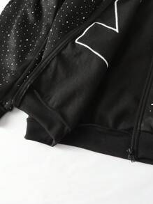 ROMWE MEN Street Life Sudadera con diamantes brillantes para hombre, estilo holgado y corto - Negro - Ver 4