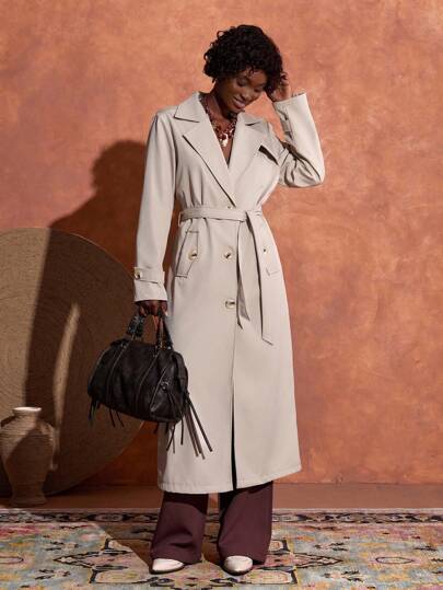 Bóhologie Ljusgrå överrock i minimalistisk, enfärgad och långärmad för kvinnor, för vardagsbruk