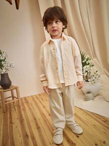 Loomiva 适合小男孩的彩色条纹长袖开衫，百搭又舒适 - 米色 - 查看 5