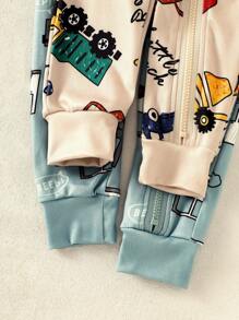 2 件套男婴卡通汽车印花长袖连体衣和裤子套装，适合春秋季的舒适休闲家居服 - 彩色 - 查看 7