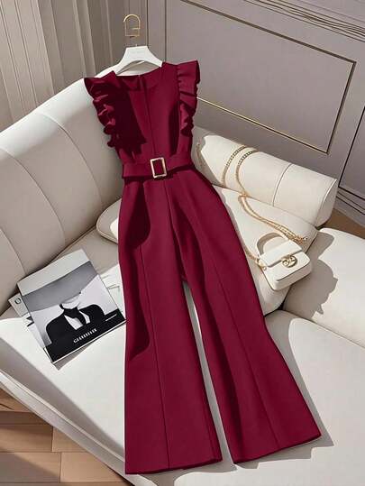 GlowEve Women's Elegant Commuter Solid Color Cap Sleeve Jumpsuit