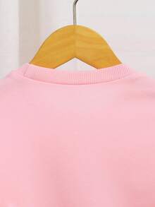 2pcs/Set Young Girl Embroidered Floral Sweatshirt & Flared Pants, Pink Knit Pullover Long Sleeve Top, Autumn, Family Matching Back To School Outfit - Pink - View 7