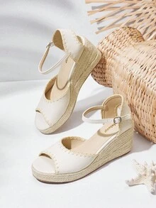 Styleloop 女士时尚露趾厚底坡跟凉鞋，度假风增高，春夏秋季 - 米色 - 查看 1