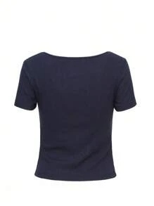 DAZY Áo khoác cardigan ren hở vai 2 trong 1 màu tương phản mùa hè dành cho nữ, cổ khoét sâu, buộc dây, buộc ren, áo crop top - Màu xanh hải quân - Xem 11