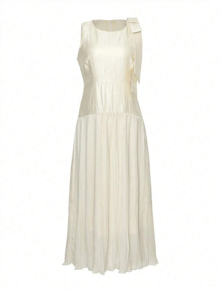 Women's Mid-Length Sleeveless Pleated Patchwork Bowknot Collar Dress Wedding Women Dresses Maxi Dress