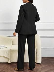 SHEIN Lady 四季婚礼宾客女士背心、西装和西装裤教堂服装酒红色女士西装套装 - 黑色 - 查看 2