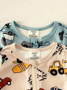 2 件套男婴卡通汽车印花长袖连体衣和裤子套装，适合春秋季的舒适休闲家居服 - 彩色 - 查看 5