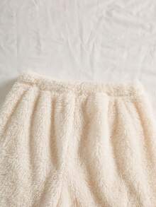 2 件套女童加大米色长袖上衣和裤子睡衣套装，毛绒面料，绣有 3 只小熊图案，冬季家居服 - 白色 - 查看 5