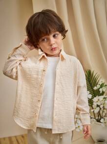 Loomiva 适合小男孩的彩色条纹长袖开衫，百搭又舒适 - 米色 - 查看 3