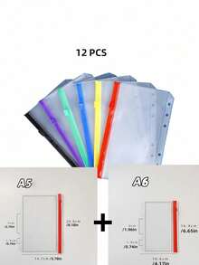 6 pièces/12 pièces Pochette à fermeture éclair multicolore, compatible avec un classeur à 6 anneaux, un cahier, des pochettes pour feuilles mobiles, sac de fichier en PVC imperméable, organisateur de documents, durable, portable, léger, fournitures de bureau et scolaires, usage multifonctionnel - Multicolore - Voir 10