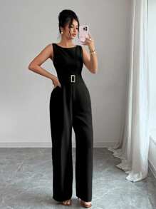 Selianne Quần yếm nữ ống rộng dáng suông, quần yếm nữ mùa hè, quần yếm công sở, quần yếm đi chơi - màu đen - Xem 6