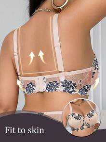 SHEIN 1 件大码女士蕾丝钢圈文胸 - 杏色 - 查看 2