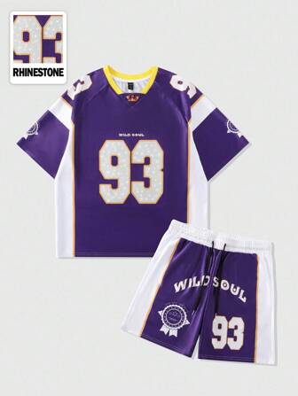 Prep Herren funkelndes Diamant Muster Sport Kurzarm T-Shirt Set, Sport Trikot Set