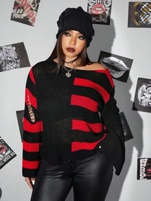 Whyspr Halloween Casual Punk  Plus Size Sweaters Winter Fall Autumn - Black - View 7
