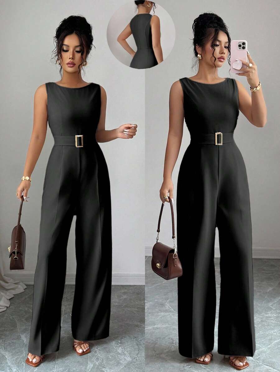 Selianne Quần yếm nữ ống rộng dáng suông, quần yếm nữ mùa hè, quần yếm công sở, quần yếm đi chơi - màu đen - Xem 1