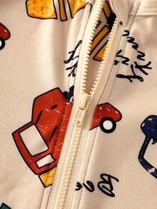 2 件套男婴卡通汽车印花长袖连体衣和裤子套装，适合春秋季的舒适休闲家居服 - 彩色 - 查看 6