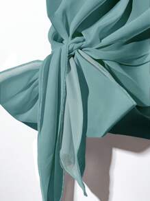 SHEIN Clasi 2pcs Women Casual Minimalist Green Bowknot Shirt & Loose Straight Geometric Print Pants Set, Suitable For Early Autumn - Multicolor - View 5