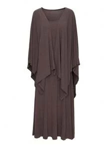 DAZY Women's Loose Casual Sleeveless Dress And Cover Up Set, Elegant Minimalist Style For Office, Vacation, Spring/Summer/Autumn - Brown - View 9