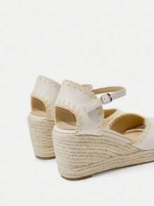 Styleloop 女士时尚露趾厚底坡跟凉鞋，度假风增高，春夏秋季 - 米色 - 查看 4