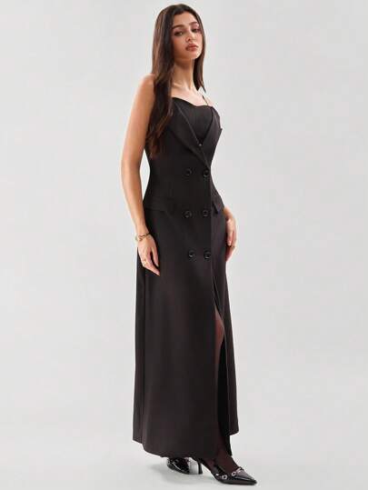 Avenya 风衣设计双排扣吊带超长连衣裙