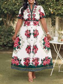 SHEIN Lady 春夏休闲优雅波西米亚风休闲外出彩色编织 V 领喇叭中长短袖大码连衣裙度假装女士海滩装女士连衣裙优雅波西米亚风度假装波西米亚风女装女士休闲连衣裙夏威夷装女士休闲连衣裙女士优雅装女士波西米亚风服装优雅连衣裙休闲连衣裙女士度假装波西米亚风波西米亚风时尚 - 彩色 - 查看 1