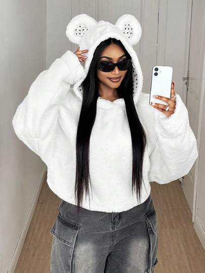 Maweii 大码毛绒耳朵连帽卫衣，可爱又时尚