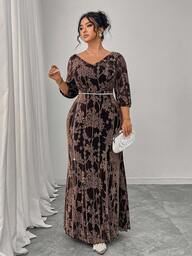 Modelyn Plus Size Elegant Jacquard Mermaid Dress