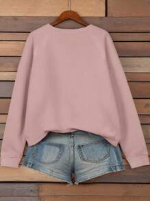 EMERY ROSE 休闲时尚百搭常规圆领长袖宽松女式运动衫套头衫秋季 - 粉色 - 查看 2