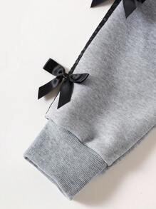 Genkimix Kids Bộ 2 áo nỉ xám thường ngày phong cách Hàn Quốc cho bé gái tuổi teen có nơ ruy băng và quần bó thời trang thu đông - Xám - Xem 3