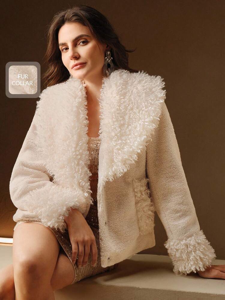 Chaqueta casual de moda con bolsillo y cuello de cordero sintético para mujer, otoño/invierno