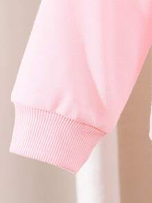2pcs/Set Young Girl Embroidered Floral Sweatshirt & Flared Pants, Pink Knit Pullover Long Sleeve Top, Autumn, Family Matching Back To School Outfit - Pink - View 4