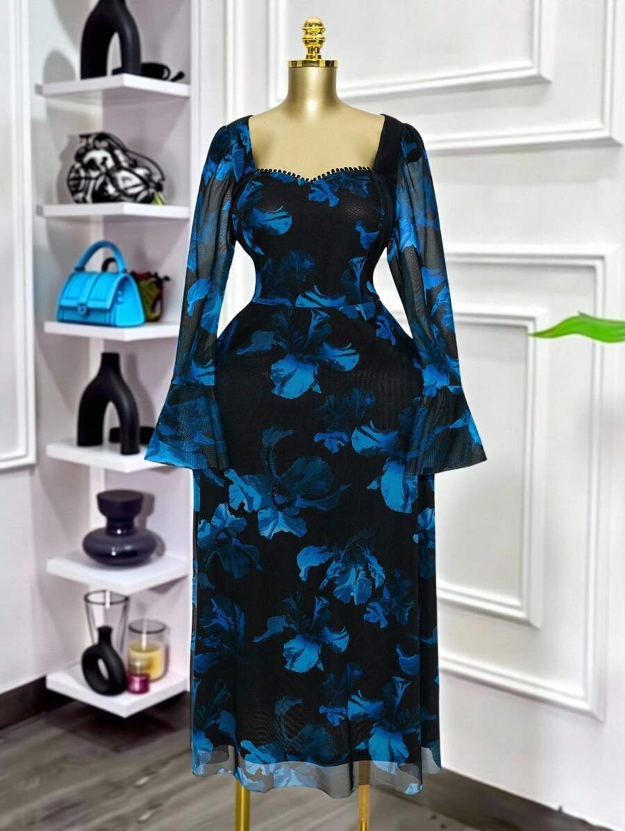 Modelyn Elegantes figurbetontes Partykleid mit langen Ärmeln für Damen in Große Größen