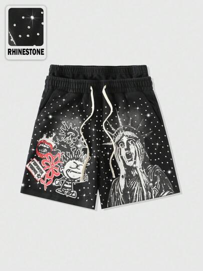 Street Life Pantaloncini da uomo con cintura stampata con diamanti scintillanti