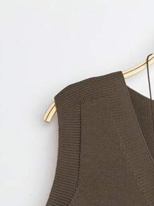SHEIN LUNE 新款时尚女式百搭简约针织背心 - 咖啡棕 - 查看 3