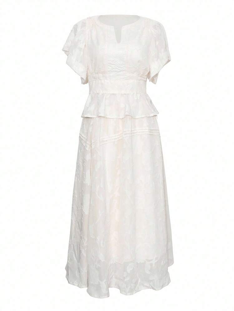 2pcs Women Floral Print V-Neck Ruffle Blouse And Skirt Set