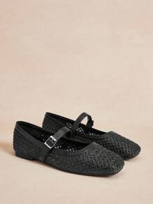 Rosivie 2026新款黑色时尚百搭低帮镂空透气编织网面平底休闲鞋，适合夏季穿着 - 黑色 - 查看 9