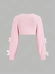 SHEIN Unity 女式长袖蝴蝶结装饰简约休闲上衣 - 淺粉色 - 查看 2