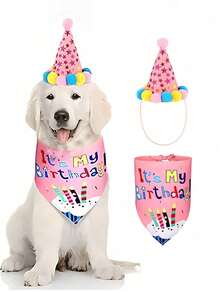 1 bộ đồ trang trí tiệc sinh nhật cho thú cưng, bao gồm băng rôn, mũ, bóng bay hình bàn chân, yếm và nơ, thích hợp cho lễ kỷ niệm - Hồng - Xem 16