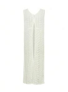 DAZY Áo khoác mùa hè dệt kim cổ chữ V xẻ tà dành cho nữ, thích hợp cho kỳ nghỉ. - Màu be - Xem 10