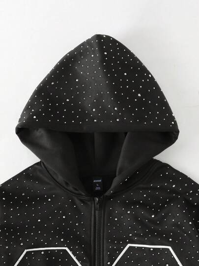 Street Life Sudadera con diamantes brillantes para hombre, estilo holgado y corto